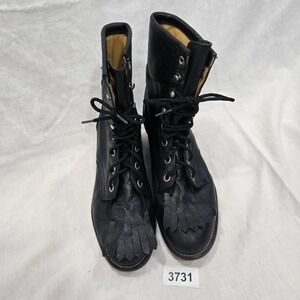 LAREDO Leather Fringed Lace Up Boots Women's Size 6 M Western Boho